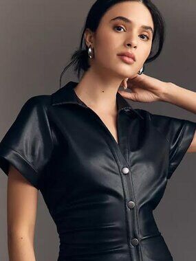 Pilcro Black Faux-Leather Midi Dress